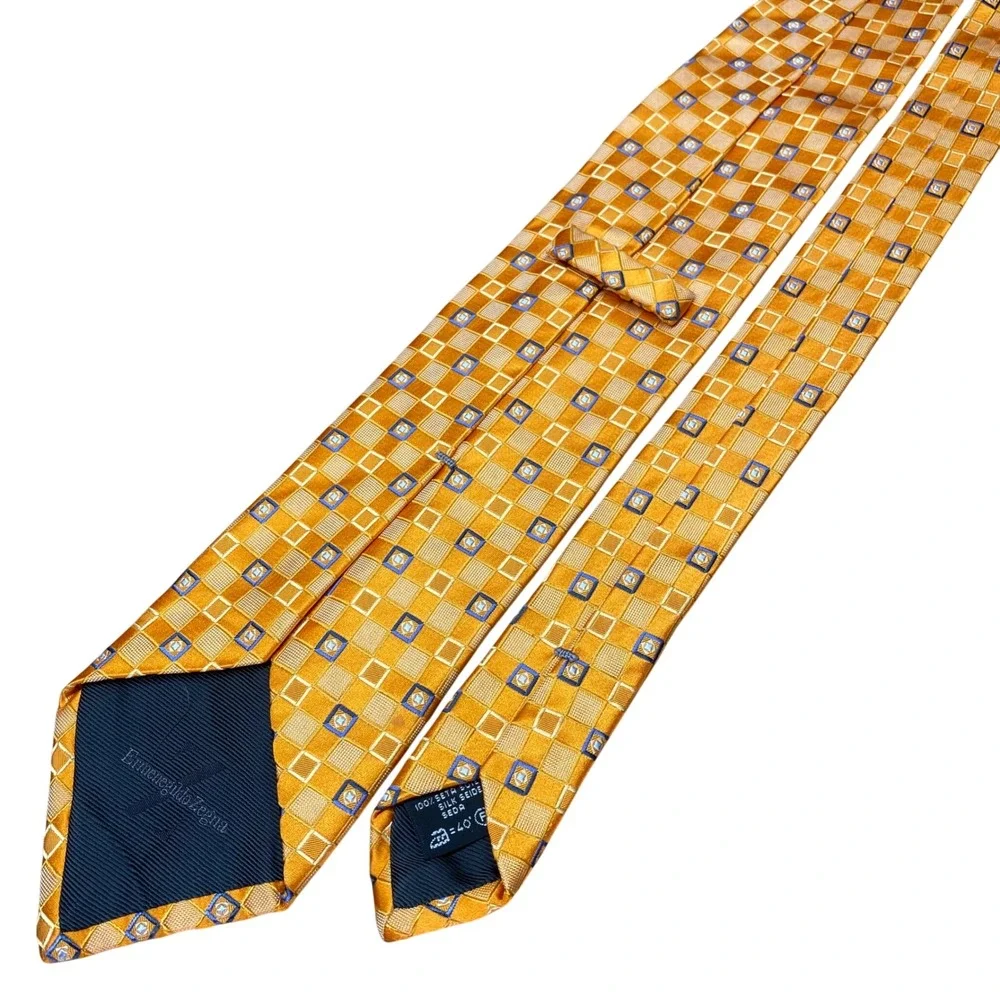 Ermenegildo Zegna Tie Geometric Mens OS Gold Silk Italy Luxury Business Wedding